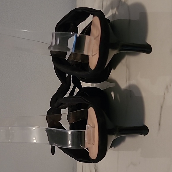 Zara Black Knotted Bow Pointed Toe Slanted Kitten Heels Sandals Shoes Wmns 9 - Picture 6 of 13